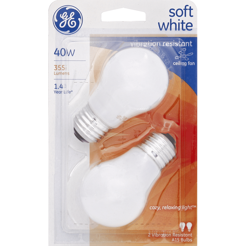 GE Light Bulbs, Vibration Resistant, Soft White, 40 Watts (2 each