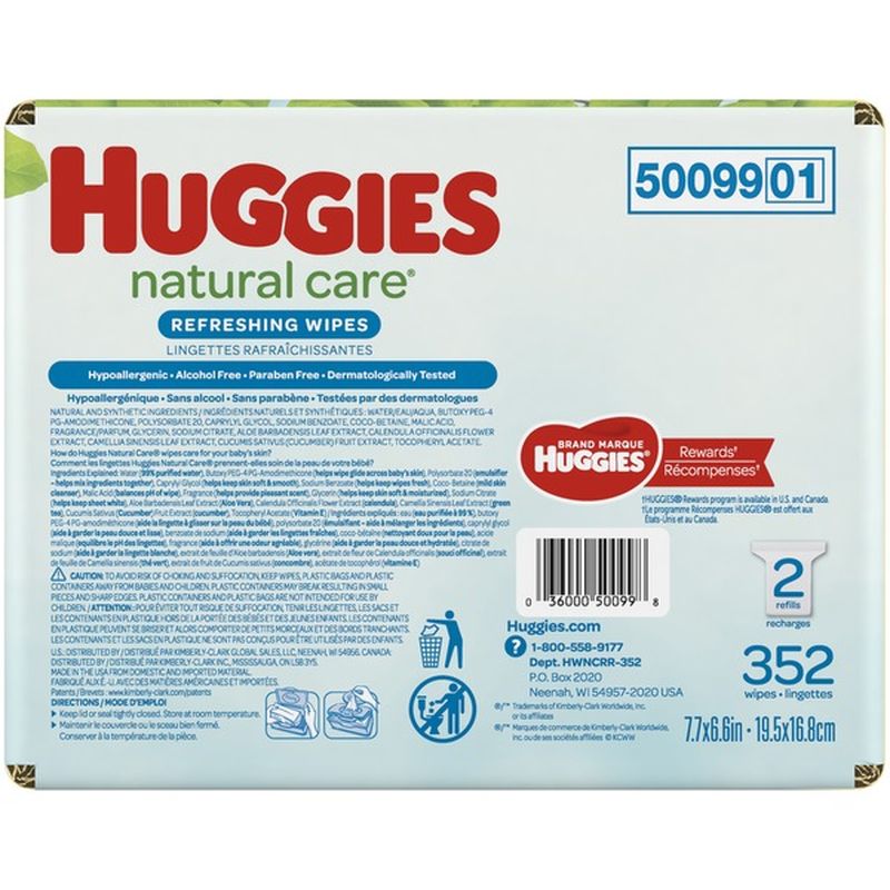 Huggies Natural Care Refreshing Baby Wipes, Scented, 2 Refill Packs ( (352 each) from Safeway
