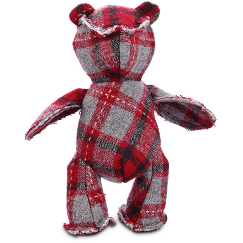 Holiday Small Plaid Bear Plush Dog Toy