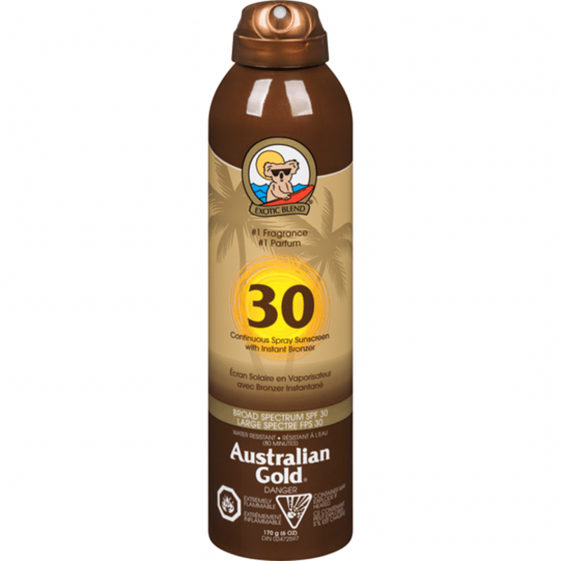 Australian Gold Sunscreen, Continuous Spray, with Instant Bronzer, SPF