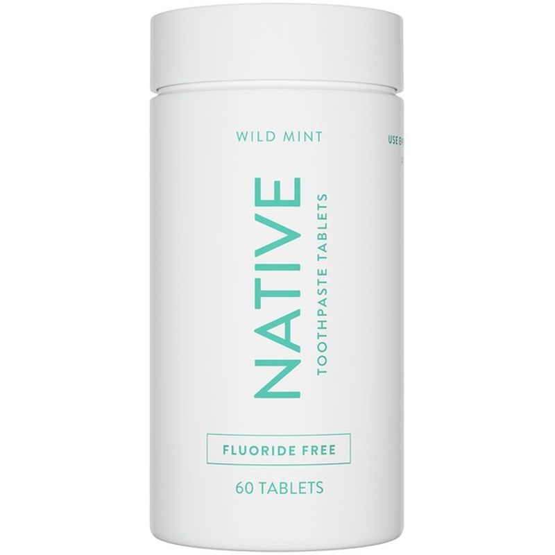 Native Toothpaste Tablets, Travel Size, Fluoride Free, Wild Mint (60 ct