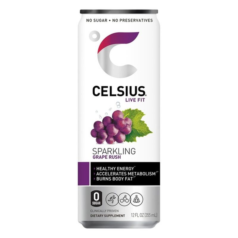 Celsius Fitness Drink, Grape Rush, Sparkling (12 oz) - Instacart