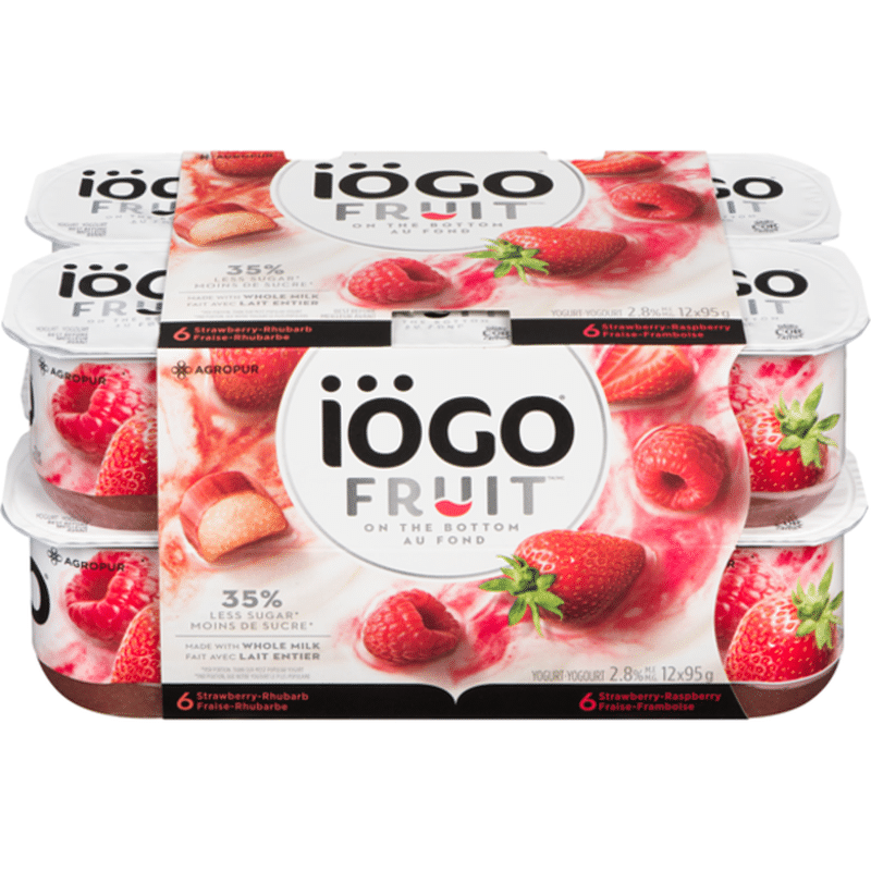 Iogo 2.8% Strawberry Raspberry Fruit On The Bottom Rhubarb