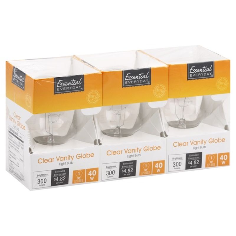 Essential Everyday 40 W Globe Clear Light Bulbs 3 Ct Instacart