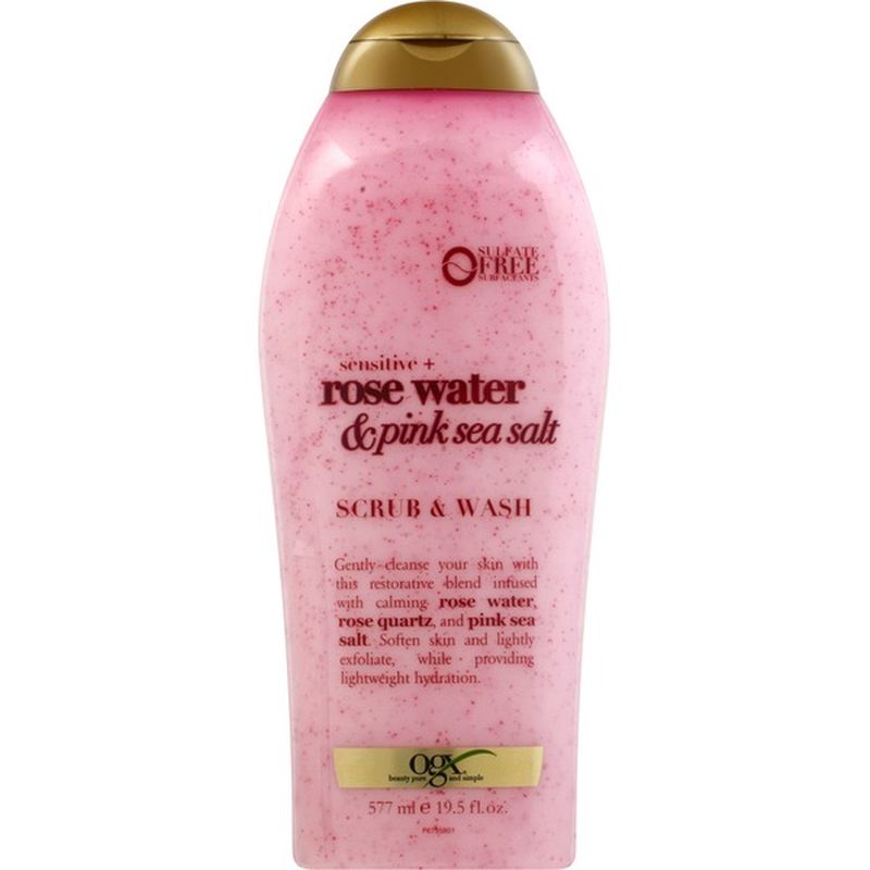 Ogx Scrub & Wash, Rose Water & Pink Sea Salt, Sensitive (577 ml