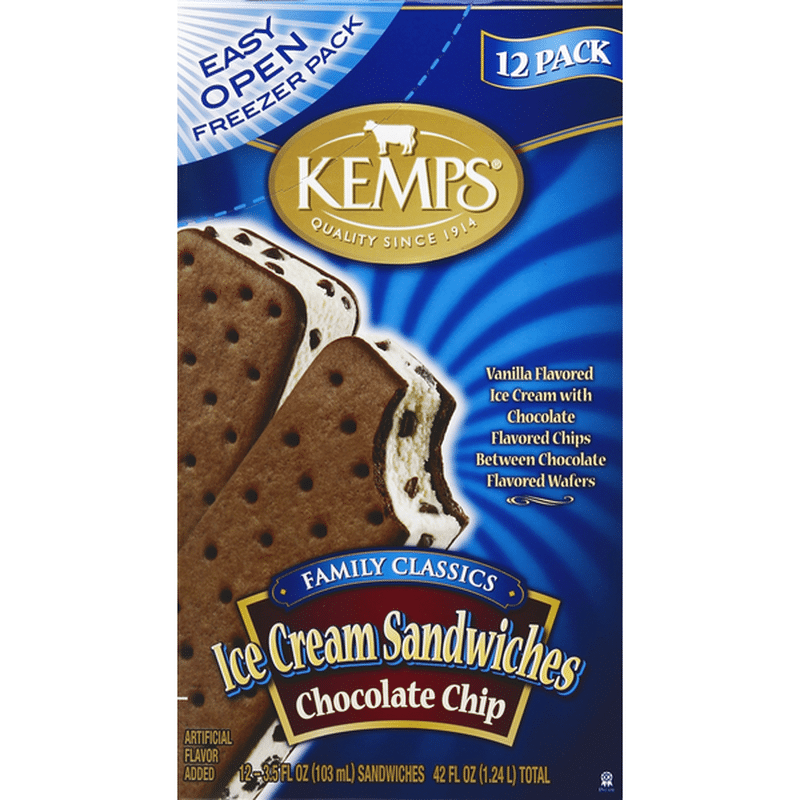 Kemps Ice Cream Sandwiches, Chocolate Chip (12 each) Instacart