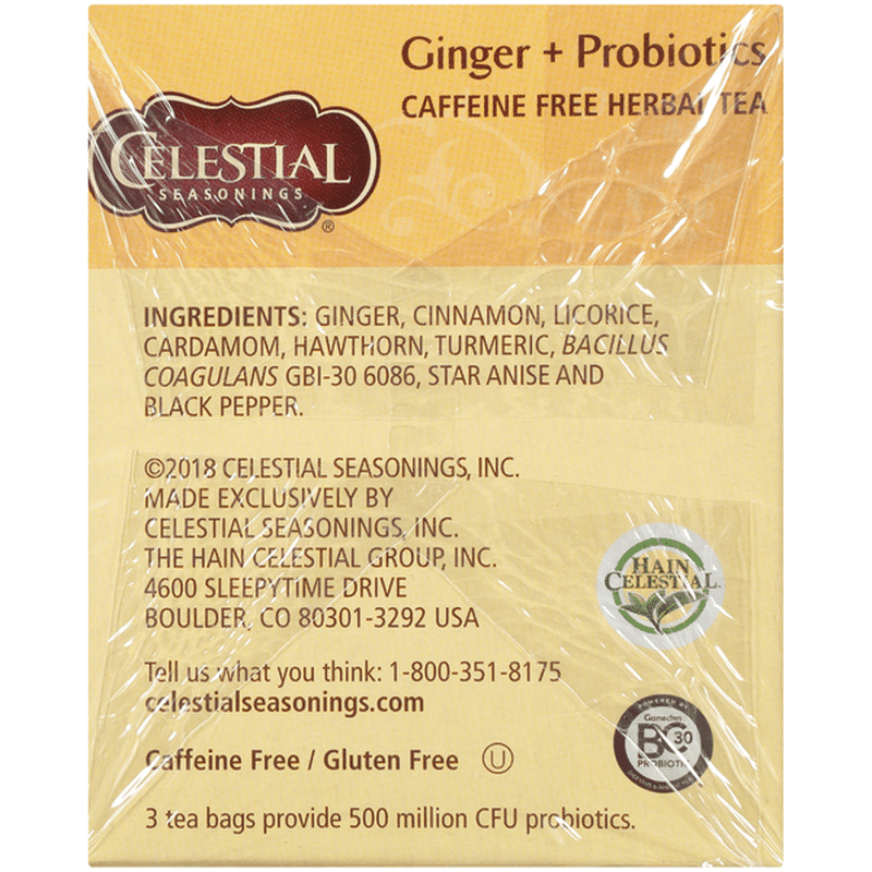 Celestial Seasonings Ginger + Probiotics Caffeine Free Herbal Tea Bags