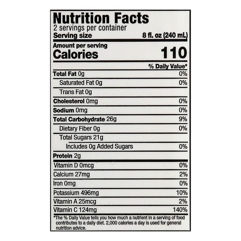 NATALIE'S ORANGE JUICE NUTRITION FACTS