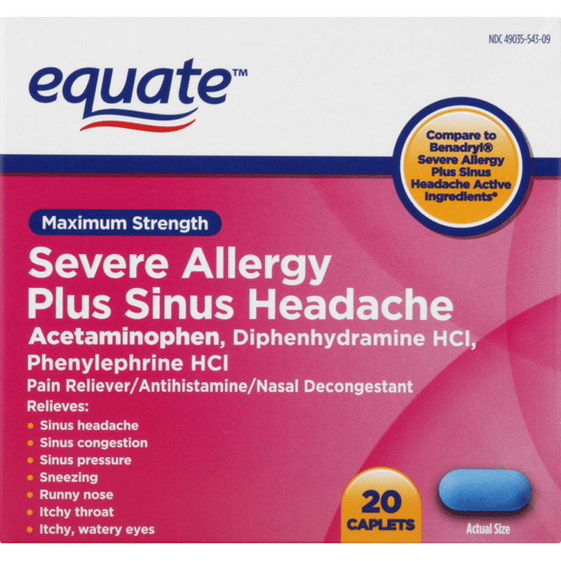Equate Severe Allergy Plus Sinus Headache Maximum Strength Caplets Each Instacart