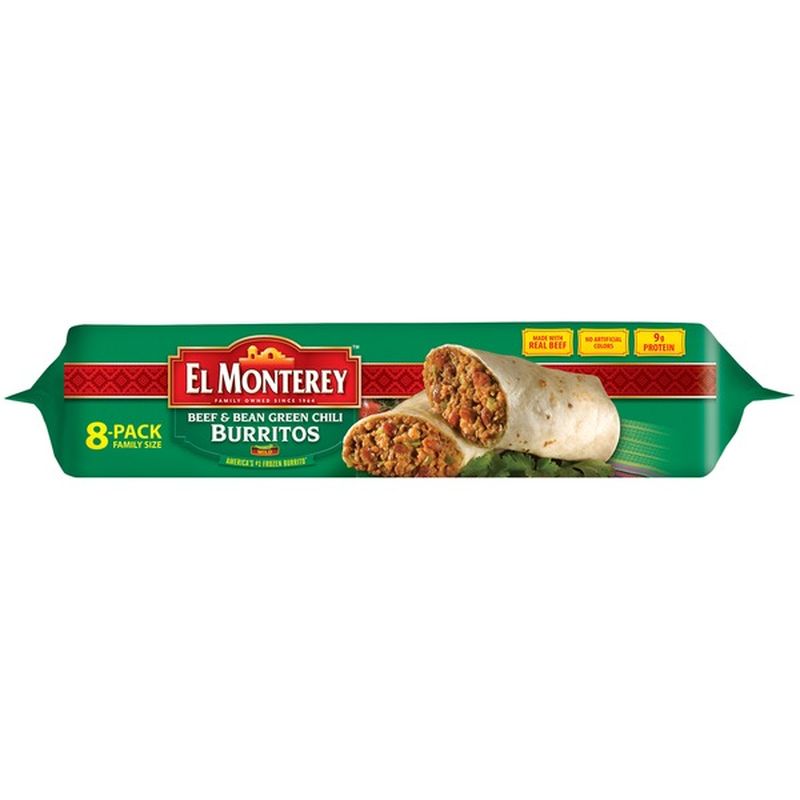 El Monterey Beef & Bean Green Chili Burritos 8 ct Pack (32 oz) from