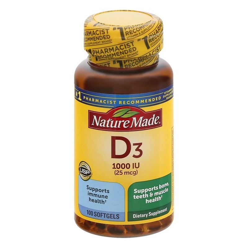 Nature Made Vitamin D3 1000 Liquid Softgel (100 ct) Instacart