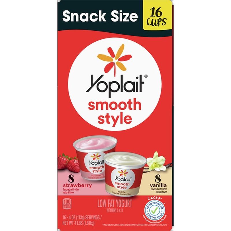 Yoplait Yogurt, Low Fat, Strawberry, Vanilla, Smooth Style, Snack Size (16 each) Instacart