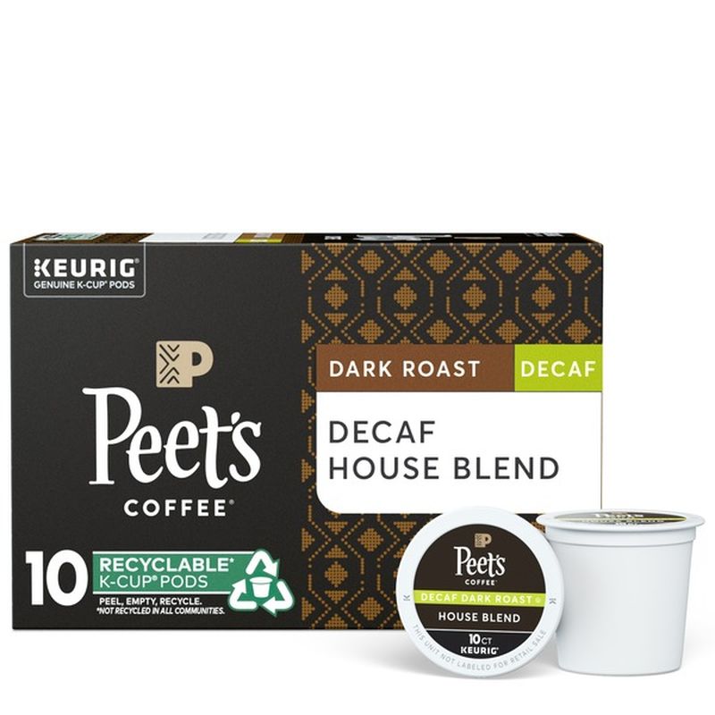 Peet's Coffee House Blend Decaf Dark Roast Coffee KCup Pods (10 ct