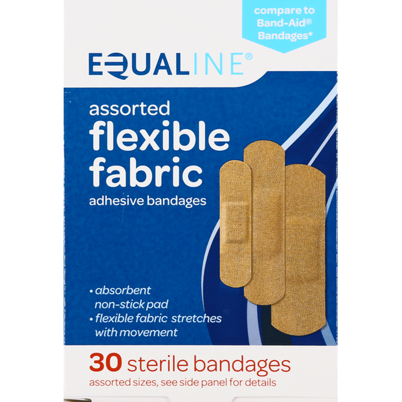Equaline Adhesive Bandages, Flexible Fabric, Assorted Sizes (30 each