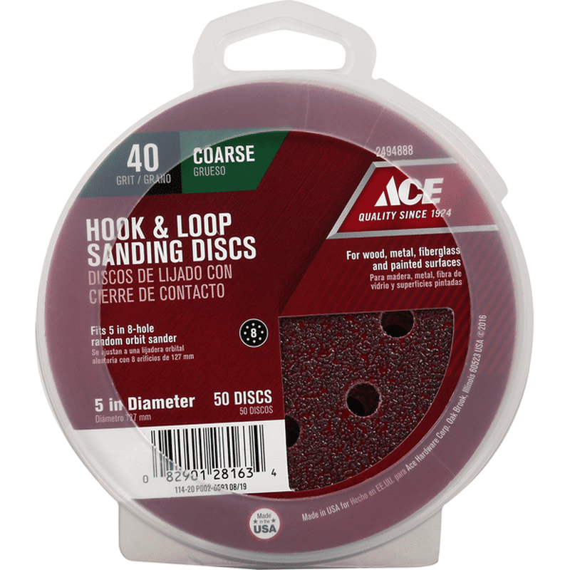 Ace Sanding Discs, Hook & Loop, 40 Grit, Coarse (50 each) Instacart