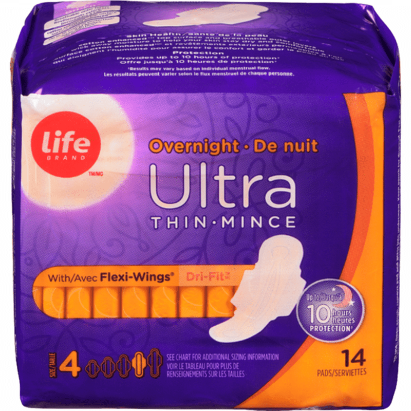 Life Brand Ultra Thin Overnight Maxi Pads With Wings (14 ct) Instacart