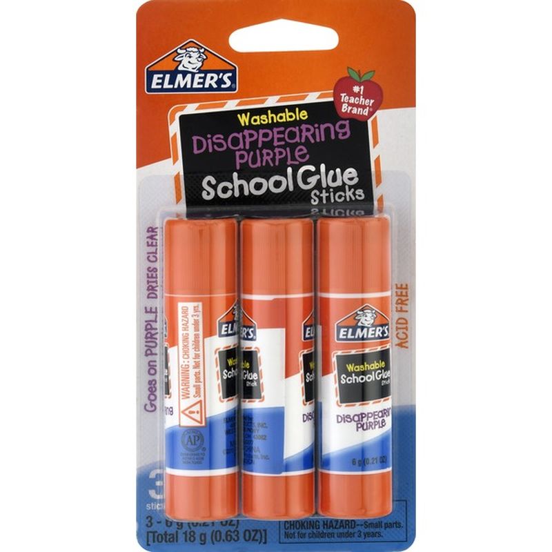 Elmers School Glue Sticks, Disappearing Purple, Washable (3 each) from