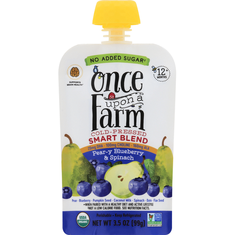 Once Upon a Farm Smart Blend, Organic, Peary Blueberry & Spinach, ColdPressed, 12+ Months (3.5
