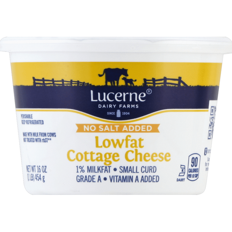Lucerne Cottage Cheese, No Salt Added, Small Curd, 1 Milkfat, Lowfat