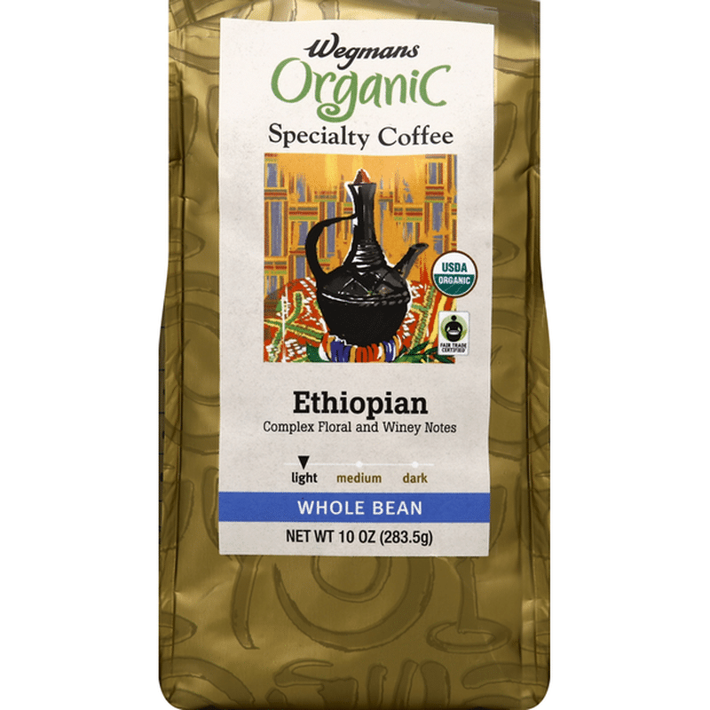 Wegmans Organic Specialty Coffee, Ethiopian Whole Bean, Light (10 oz
