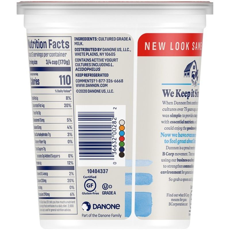 Dannon Whole Milk NonGMO Project Verified Plain Yogurt (32 oz) Instacart