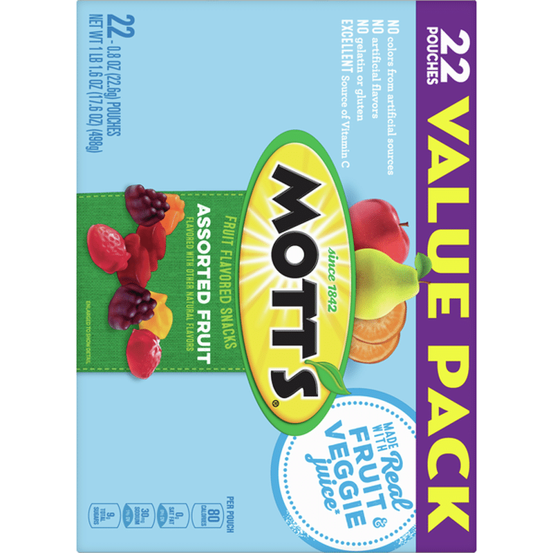Motts Fruit Flavored Snacks, Assorted Fruit, Value Pack (22 each