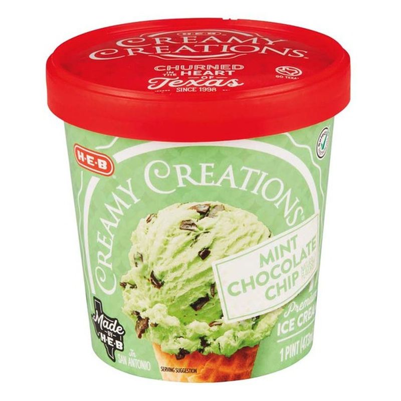 H-e-b Creamy Creations Mint Chocolate Chip Peppermint Premium Ice Cream ...