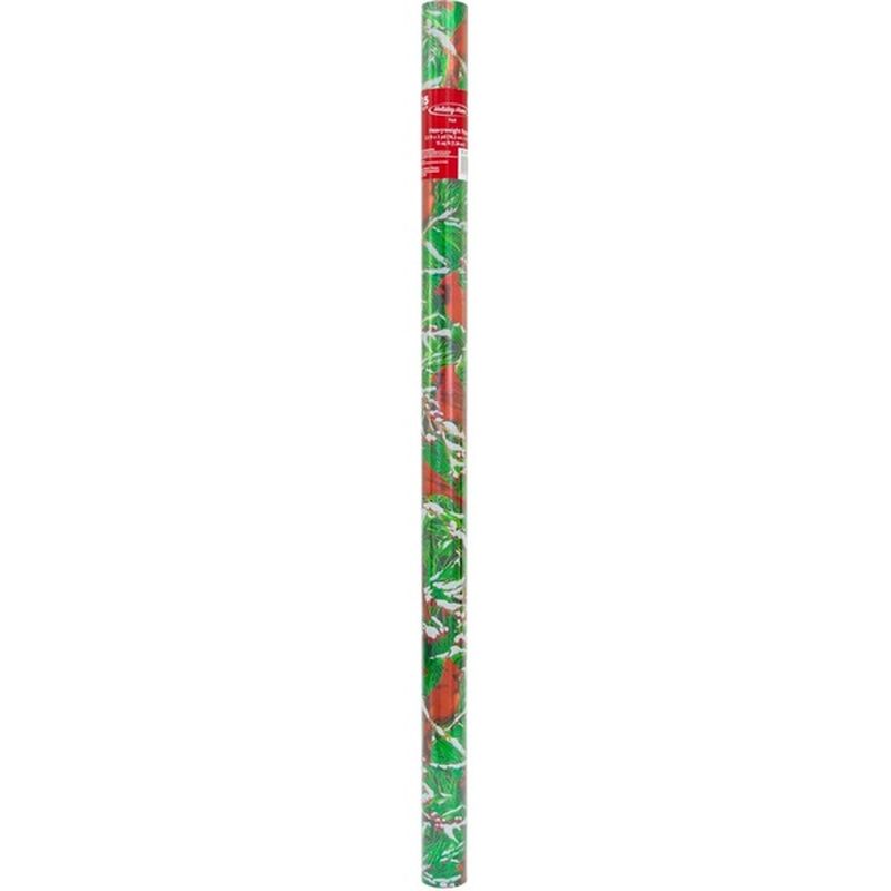 Holiday Home 30" Green, Red & White Cardinal on a Snowy Branch Foil Gift Wrapping Paper