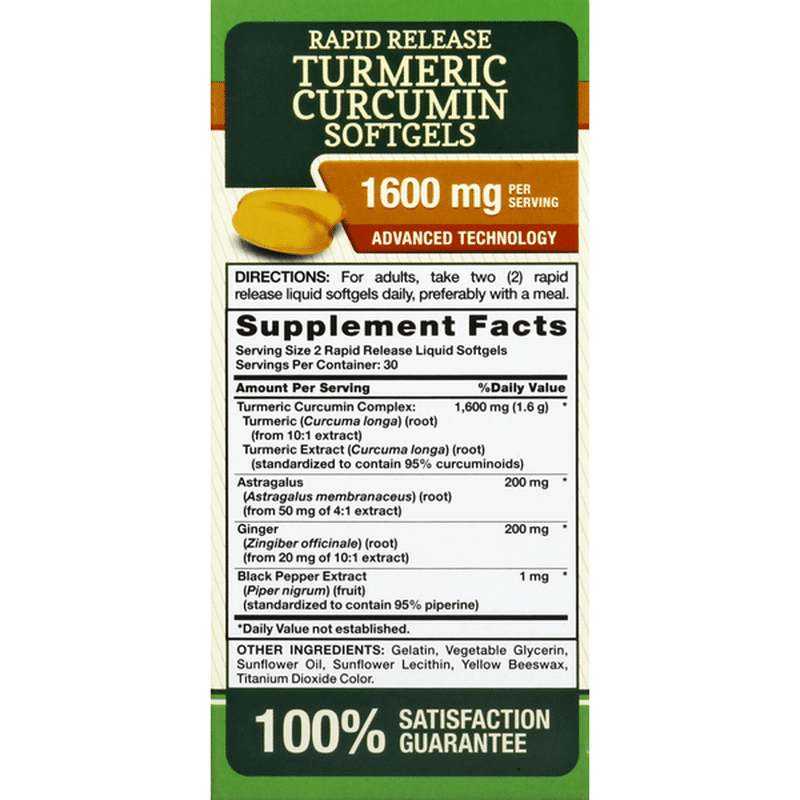 Nature's Truth Organic Turmeric Curcumin, 1600 mg, Rapid Release Liquid ...