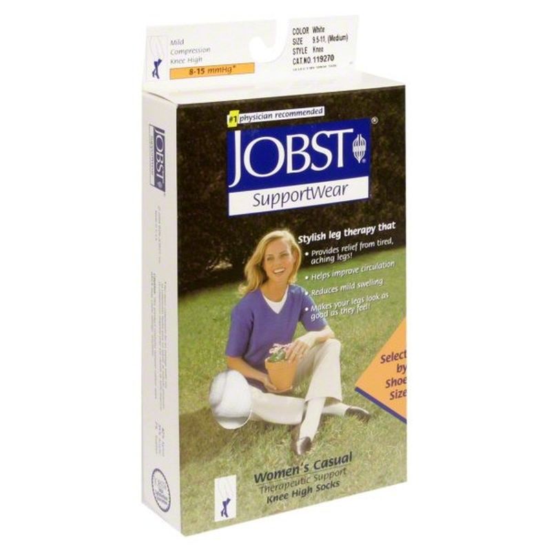 Jobst Support Wear Women's Casual Knee High White Socks Medium (7 9)