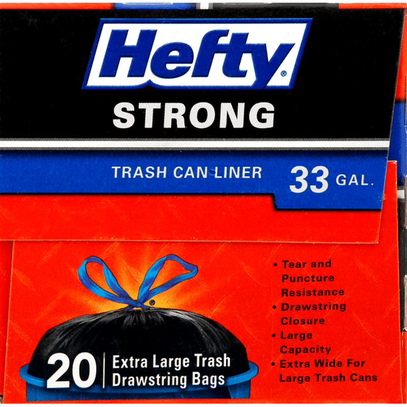 Hefty Trash Bags, Strong, Drawstring, Extra Large, 33 Gallon (20 each