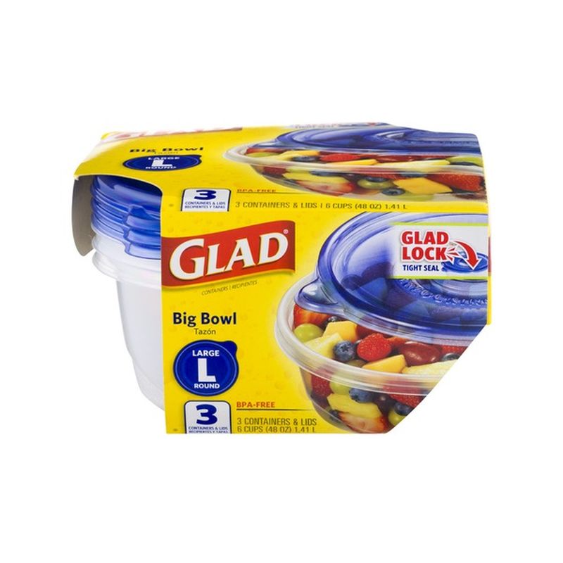 Glad Big Bowl Large Round Containers & Lids 3 CT (3 ct) Instacart