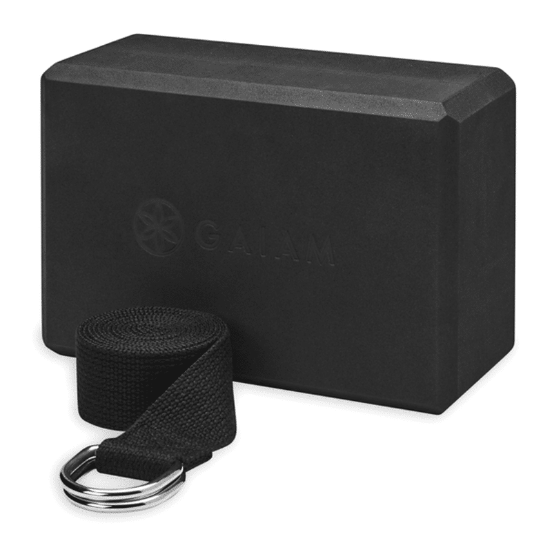 Gaiam Black Yoga Block & Strap Combo Set