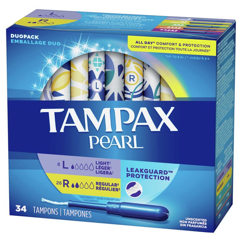 Tampax Pearl tampons unscented duo pack light/regular absorbency (34 ct