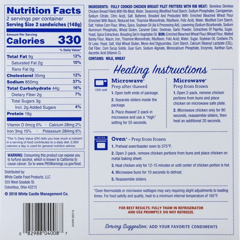 white castle nutrition slider