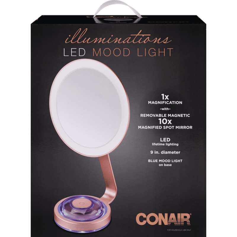 Conair Magnetic Rose Gold Blue Mood Light Base Single Sided LED Lighted Makeup Mirror