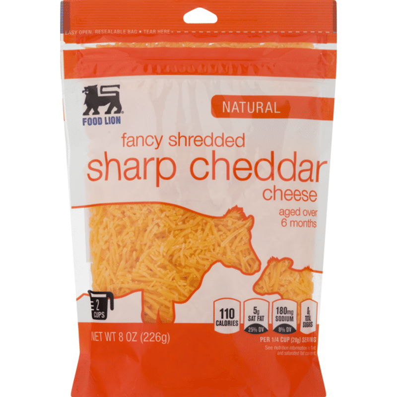 Food Lion Cheese, Fancy Shredded, Natural, Sharp Cheddar, Pouch (8 oz