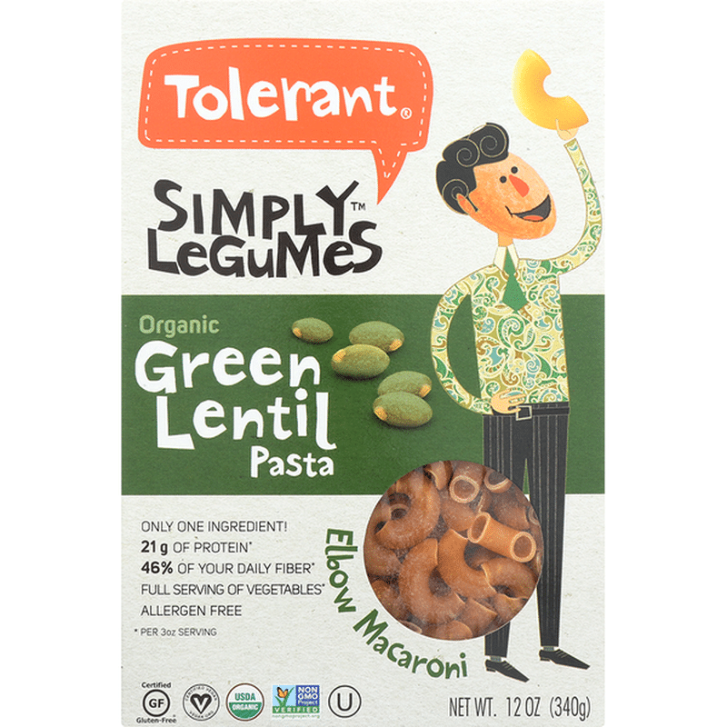 Tolerant Foods Organic Green Lentil Elbow Pasta