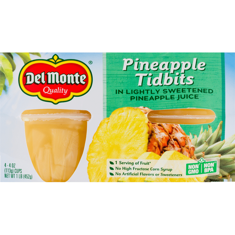 Del Monte Pineapple Tidbits in 100 Juice Plastic Fruit Cup Snacks (4
