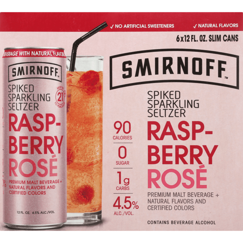Smirnoff Sparkling Seltzer, Spiked, Raspberry Rose (12 fl oz) Instacart