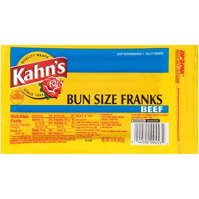 Kahns Hot Dogs, Bun Size, 8 Count (0.938 lb) Instacart