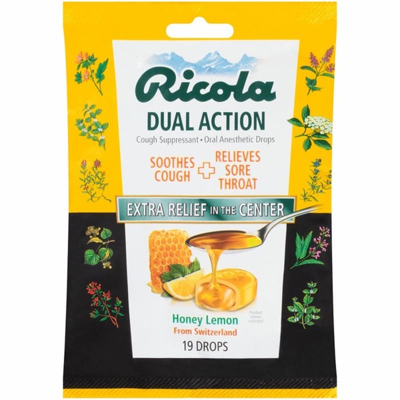 Ricola Dual Action HoneyLemon Cough Suppressant Oral Anesthetic Drops