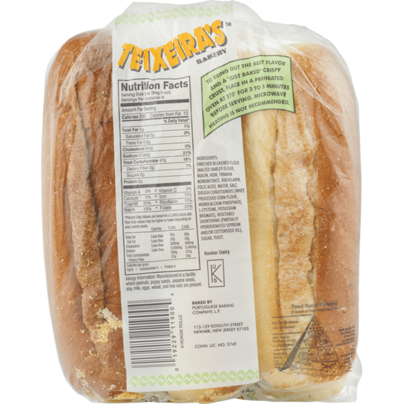 Teixeira's Bakery Rolls Hoagie - 6 CT (18 oz) from ...