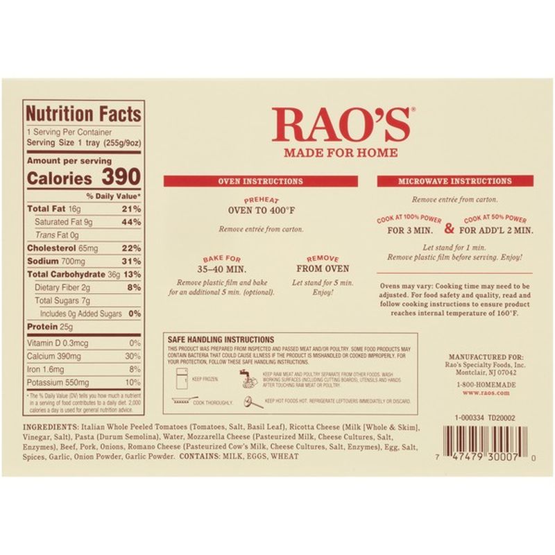 Rao's Homemade Made for Home Meat Lasagna (9 oz) Instacart