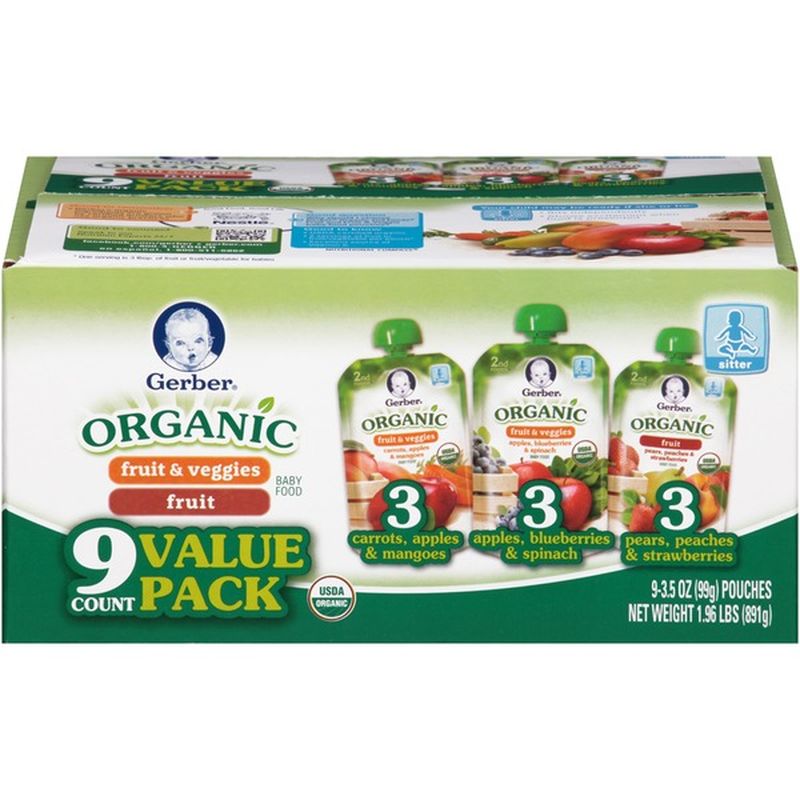 gerber organic 2nd food fruit & veggie pouches value pack