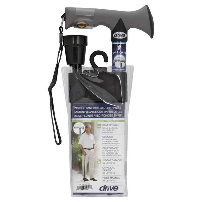 Drive Medical Black Adjustable Lightweight Folding Cane With Gel Hand Grip