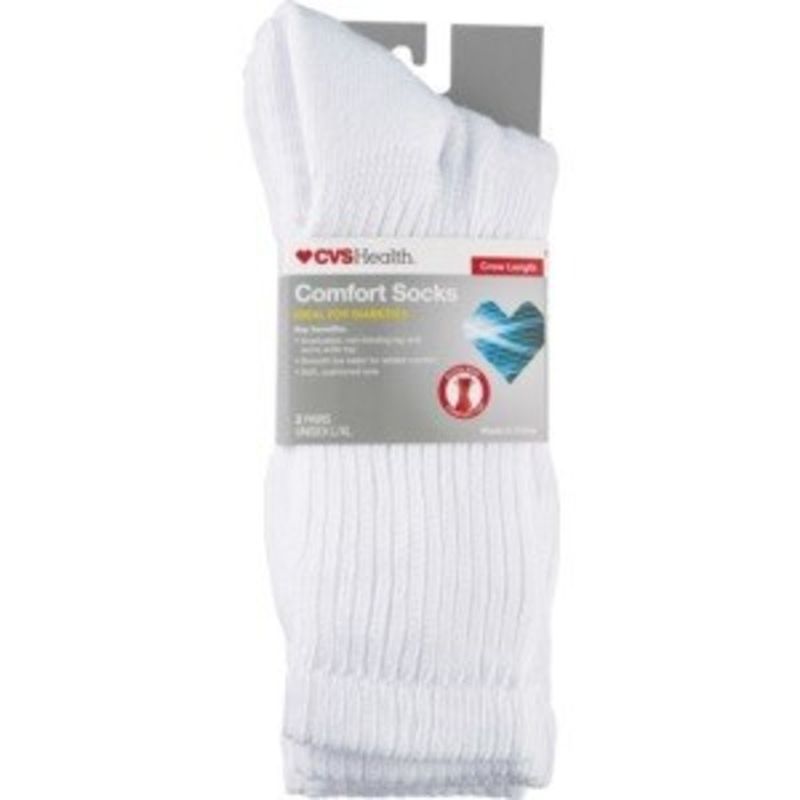 CVS Pharmacy Large & Extra Large Size White Crew Comfort Socks For