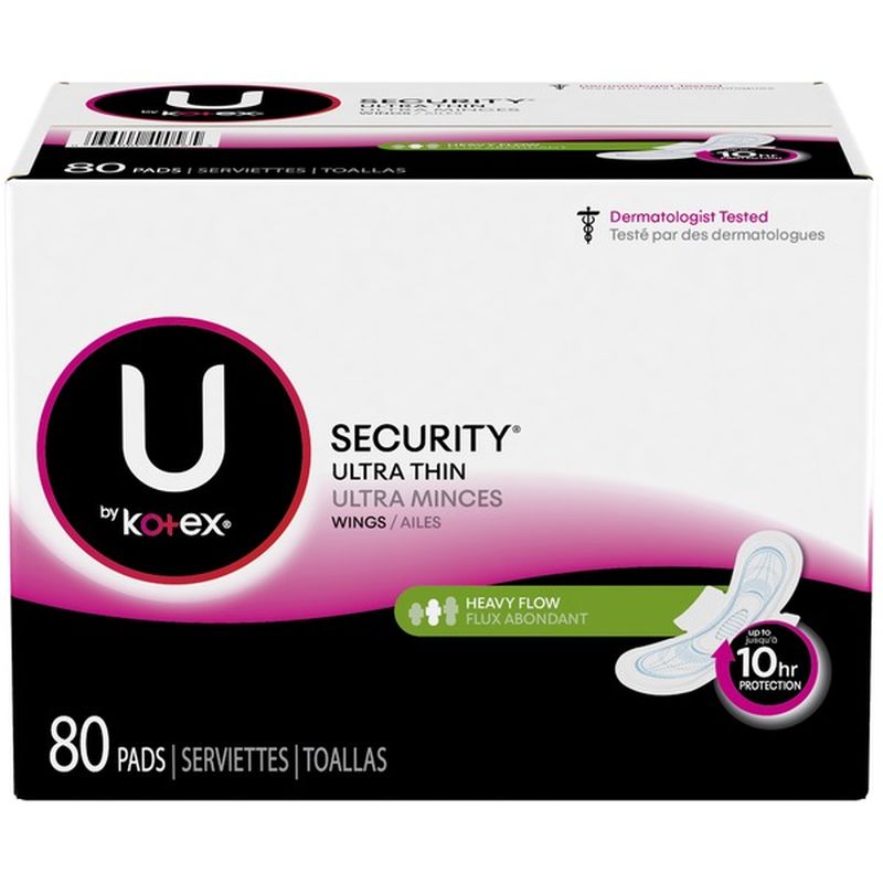 U By Kotex Security Ultra Thin Pads With Wings Heavy Flow Long Unscented 80 Ct Instacart
