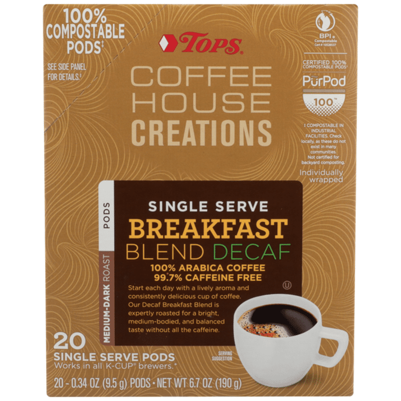 Tops Coffee House Creations, MediumDark Roast Breakfast Blend Decaf