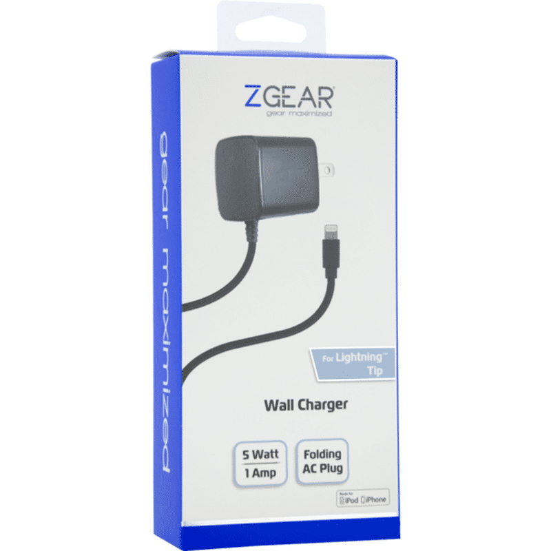Z Gear Black 5 Watt 1 Amp Wall Lightning Tip Charger